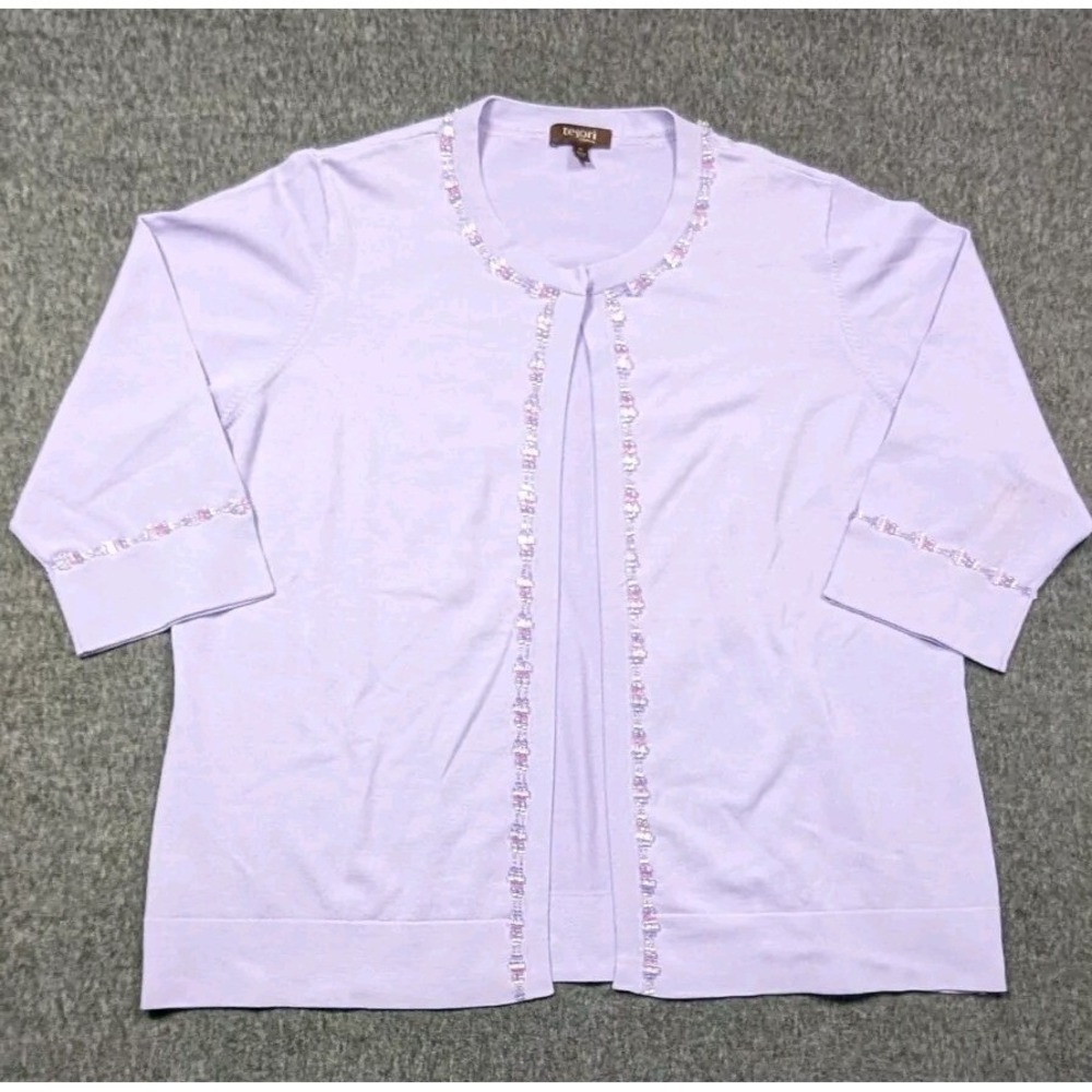 Vintage Tesori Sweater Women's Plus Size 3X Purple Beaded Cardigan Preppy Flaw